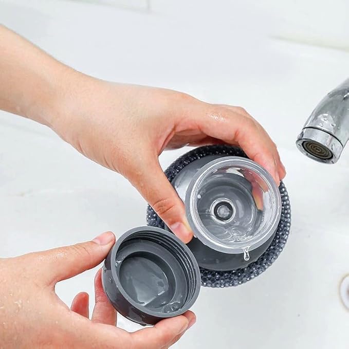 Steel Wool Scrubber with Soap Dispenser for Dish Sink Pan Stove Kitchen, Stainless Dishwashing Scouring Pad, Dispensing Heavy Duty Brush Scourer Cast Iron 2+2