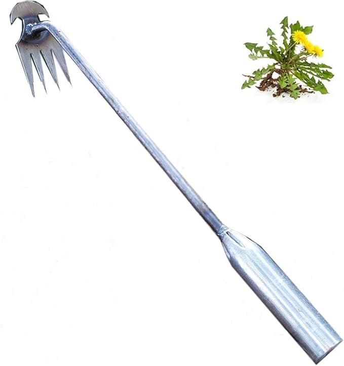Weed Puller Tool Garden Uprooting Weeding Tool,2025 New Portable Garden Weeding Tool,15.7in Weeder Tool, 4 Teeth Weeding Artifact Uprooting Weeding Tool (Silver)