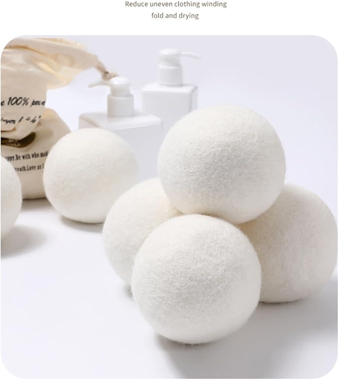 Laundry Wool Dryer Balls, 6 Pack Natural Fabric Softener, Reusable Laundry Balls for Dryer, Reduces Clothing Wrinkles and Saves Drying Time for Washing Machine Accessories