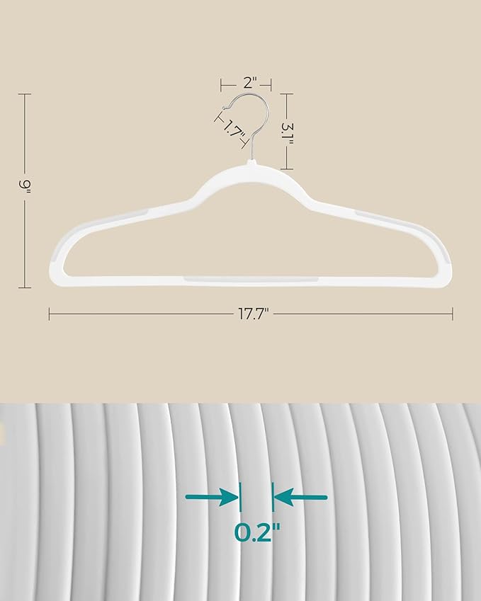 SONGMICS Clothes Hangers, Pack of 50 Plastic Coat Hangers, Space-Saving, Cloud White UCRP050W05