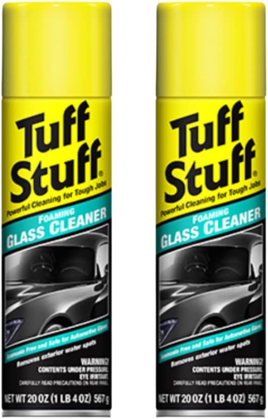Tuff Stuff Foaming Glass Cleaner for Car Glass Window, Streak-Free Shine, Deep Cleaning Foaming Action, Safe for Tinted and Non-Tinted Windows, 20 Oz. Spray (Pack of 2)