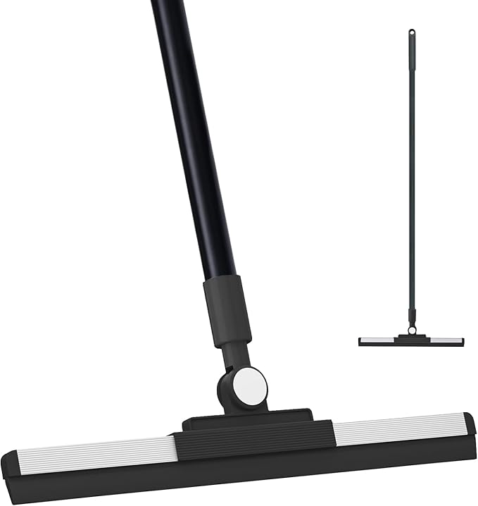 Floor Squeegee - 52 Inch Adjustable Long Handle 14.2 Inch Rubber Blade 180° Rotatable Head Heavy Duty Squeegee Broom for Floor Window Bathroom Tile Garage Concrete Shower Patio (Black)