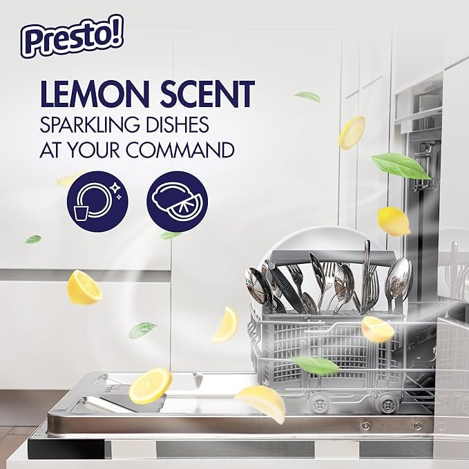 Amazon Brand - Presto! Triple Action Dishwasher Pacs, Lemon Scent, 90 Count