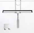 10-Inch Shower Squeegee for Glass Doors, Stainless Steel Shower Squeegee with Shower Door Hook & Adhesive Hook, Multi-Purpose Bathroom Squeegee for Glass, Door, Mirror and Window (Silver)