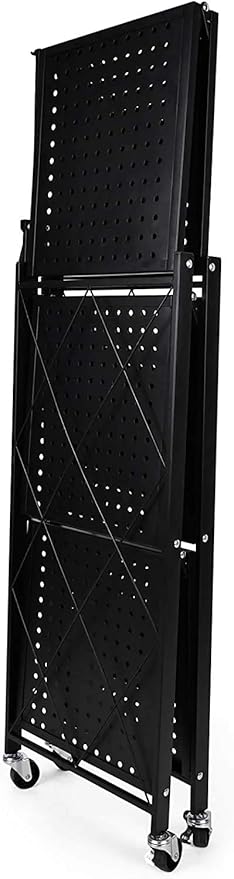 HealSmart Heavy Duty 3-Tier Foldable Metal Rack, 14.96" D x 27.95" W x 34.25" H Storage Shelving Unit 750 lbs with Wheels Moving Organizer Shelves for Garage Kitchen, Black