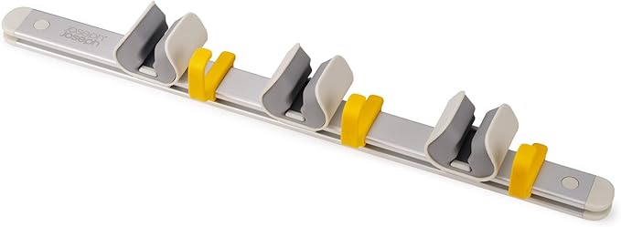 Joseph Joseph CleanTech Cleaning Utility Tool Storage Rail, Organizer Rack with 3 Adjustable Grips and 3 Hooks, Screws Included
