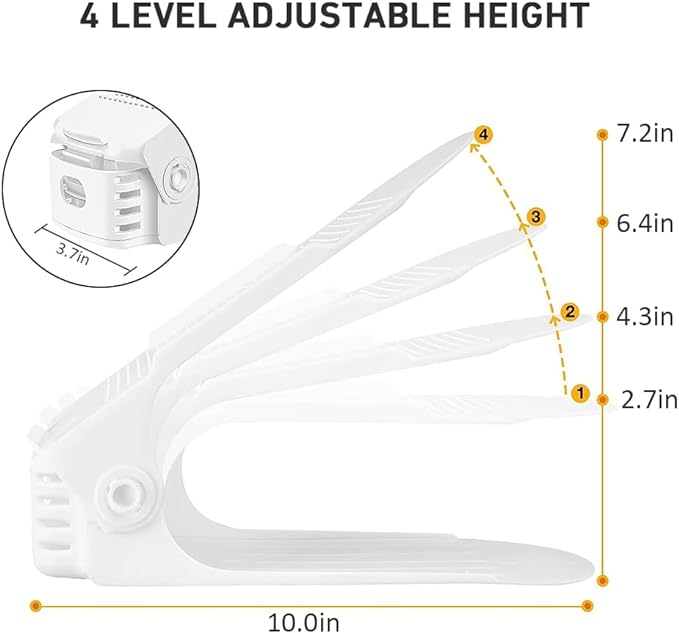 NVGSN Shoe Slots Organizer 20 Pack - Shoe Stackers, Space Savers 50%, 4 Levels Adjustable, Double Layer Holders for Closet, White