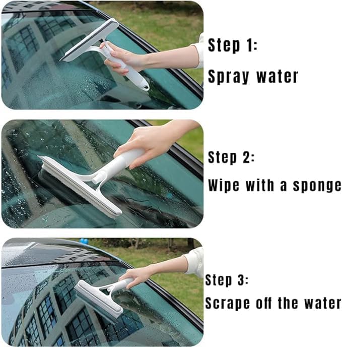 3 in 1 Window Cleaning Tool for Car Indoor Outdoor High Windows, Spray Window Squeegee Cleaner Tool with Spray Bottle,Window Wiper Silicone Cleaner Brush Scraper,for Car, Home, Kitchen (Yellow)