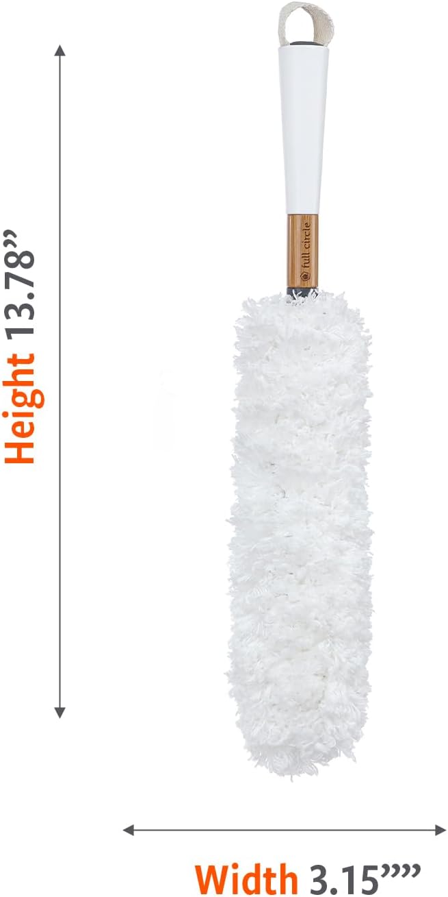Full Circle Dust Whisperer Microfiber Duster - Machine Washable, For Ceiling Fans, Blinds, Furniture - White