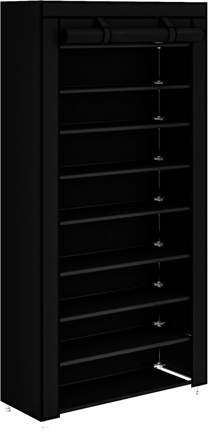 Calmootey 9 Tier Shoe Rack Organizer,Portable Shoe Shelf with Nonwoven Fabric Cover for Closet Hallway,Bedroom,Entryway,31.50x11.81x62.99inches,Black