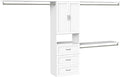 ClosetMaid SuiteSymphony Hanging Closet Kit Includes (1) Tower, (3) Closet Rods, (4) Shelves, (3) Top Shelves w/Brackets, (3) Drawer, and (1) Closet Door Set, White