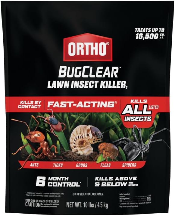 Ortho BugClear Lawn Insect Killer1, Kills Ants, Spiders, Ticks, Fleas, Armyworms and Grubs, Treats up to 16,500 sq. ft., 10 lb.