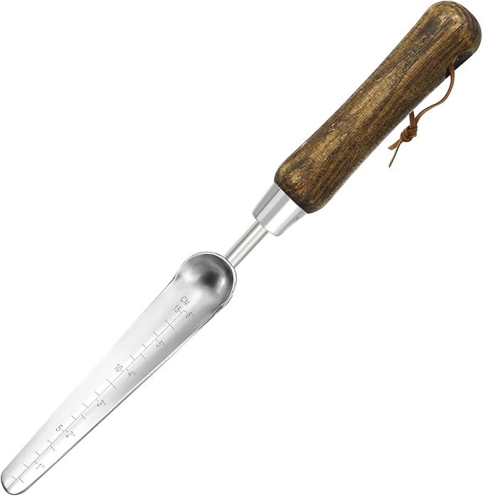 Narrow Stainless Steel Garden Trowel with Wood Handle - Heavy Duty Hand Shovel for Digging, Weeding, Planting & Transplanting, Sharp Garden Spade Tool for Tough Soil and Roots