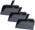 Superio 3-Pack Wide Plastic Dustpan with Comb - 16" Wide, Rubber Lip, Broom Handle Clip, Grey