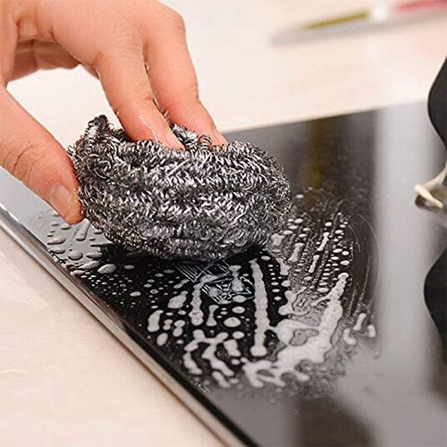 TopHomer 4 Pcs Stainless Steel Wire Balls Scrubbing Scouring Pad for Removing Heavy Dirty Home Cleaning Tools Easy to Clean