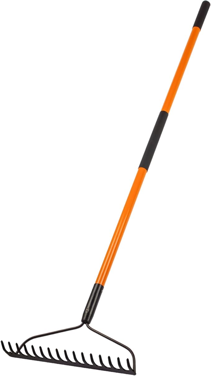 Garden Rake - 14 Tine Heavy Duty Rake with 58 Inch Fiberglass Handle