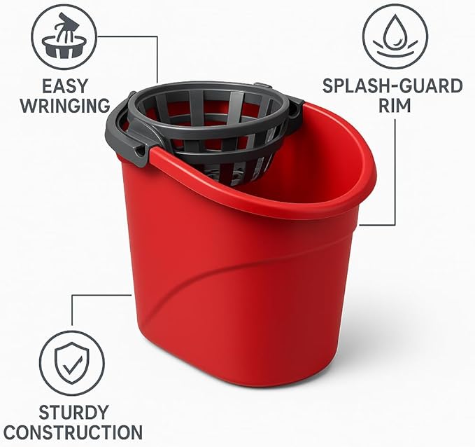 2.5 Gallon Mop Bucket with Built-in Wringer Red Cleaning Bucket for Floor Care Home Use Workspaces Janitorial Tasks and Household Cleaning Needs
