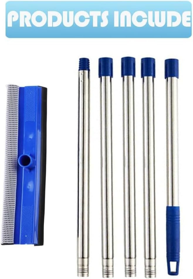 YONILL 72" Squeegee for Cleaning - Long Handle Window Cleaner Tool with Rubber Blade and Sponge Scrubber, 2 in 1 Window Washing Kit with Extension Pole for Home, Car Windshield and Glass