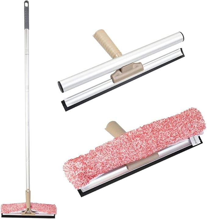 Multi-Purpose 12 inch Window Squeegee with 6.7inch-49.4inch Adjustable Aluminum Pole, Highly Absorbent Microfiber Window Scrubber for Window Cleaning,Car Cleaning.