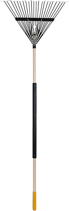 True Temper Steel Tine Leaf Rake with Hardwood/Steel Handle for Lawns, Gardening, and Dethatching, 22 Tines, Black