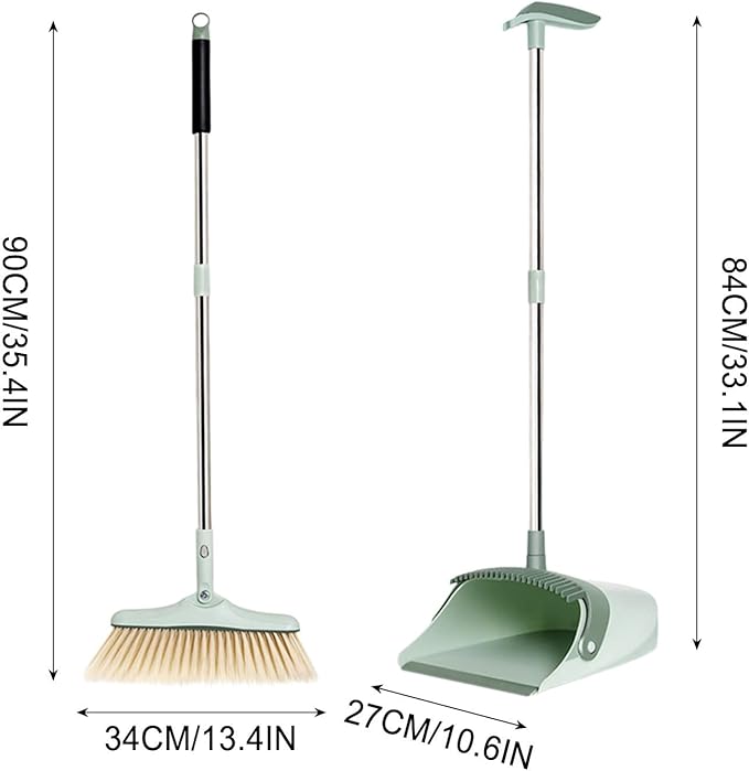 31.5in Broom and Dustpan Set Hand Broom for Home & Kitchen with Comb Teeth, Stainless Steel Handle, Standing Storage, Brooms with Dustpan Combo Set Outdoor Brooms Cleaning Tools Apartment Essentials