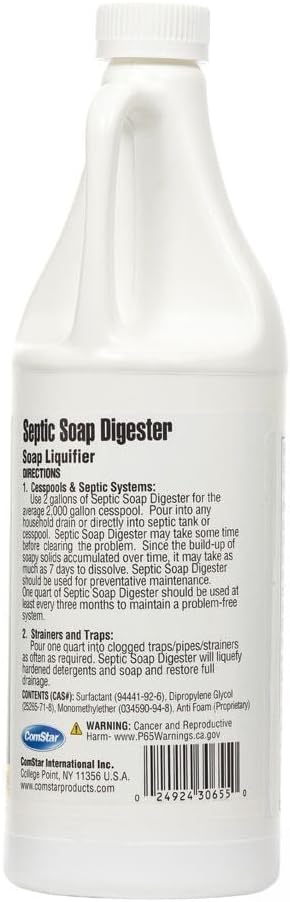 Comstar Septic Soap Digester, 1 Quart, Fast-Acting Drain Cleaner for Soap Buildup, Opens Slow Drains and Restores Flow, Safe for Pipes and Septic Systems, Long-Lasting Performance (30-655)