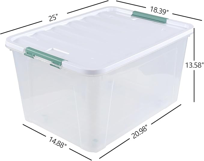 80 L Large Plastic Storage Bins with Lids, 4 Pack Wheeled Clear Storage tote with Latch Handle