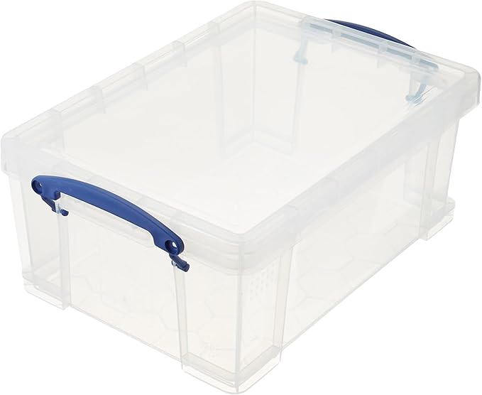 Really Useful Box Stackable 9 Liter Plastic Storage Container Bin with Snap Lid and Built-In Clip Lock Handles for Home & Office Organization (5 Pack)