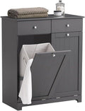 Haotian Tilt-Out Bathroom Laundry Cabinet Hidden Hamper Organizer with Double Baskets and Drawers Storing Unit Storage, Grey BZR33-DG