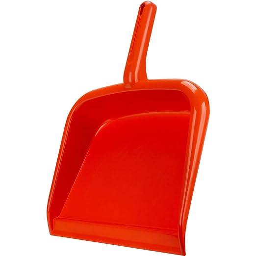 SPARTA Large Handheld Dustpan with Hanging Hole, Heavy-Duty Plastic Dustpan with Wide Lip for Countertops and Surfaces, Plastic, 10 Inches, Orange, (Pack of 12)