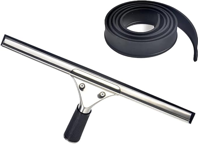 Professional Stainless Steel Handle Water Wiper Window Glass Squeegee with Replacement Rubber Blade 105cm 41inch (Black, 18in/45cm+Blade)