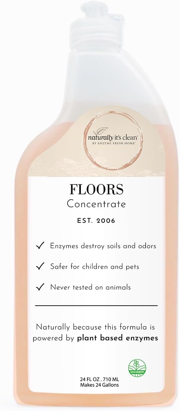 naturally It's clean Floor Cleaner (Makes 24-Gallons) for All Floor Types (Plant Based Enzymes) pH Neutral, Biodegradable, Kids&Pets Safe; Rinse Free, Eliminates Odors