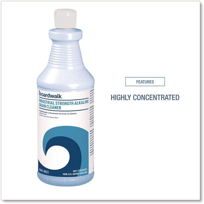 Boardwalk BWK 4823EA 32 oz Bottle Unscented Industrial Strength Alkaline Drain Cleaner