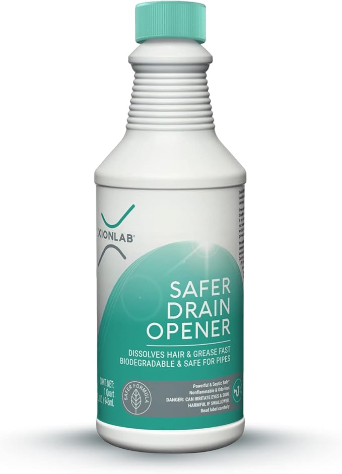XionLab Safer, Greener Drain Clog Remover – Industrial-Strength Liquid Drain Cleaner for Hair & Grease – Septic Safe, Odorless, Biodegradable for Bathroom Sink, Bath Tub, & Shower Drain – 32 oz
