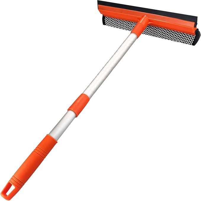 Window Squeegee for Window Cleaning with Retractable Pole, Squeegee Window Cleaner Tool 2 in 1 Car Window Cleaning Tool Telescopic Window Washing Equipment, Shower Squeegee for Glass Door