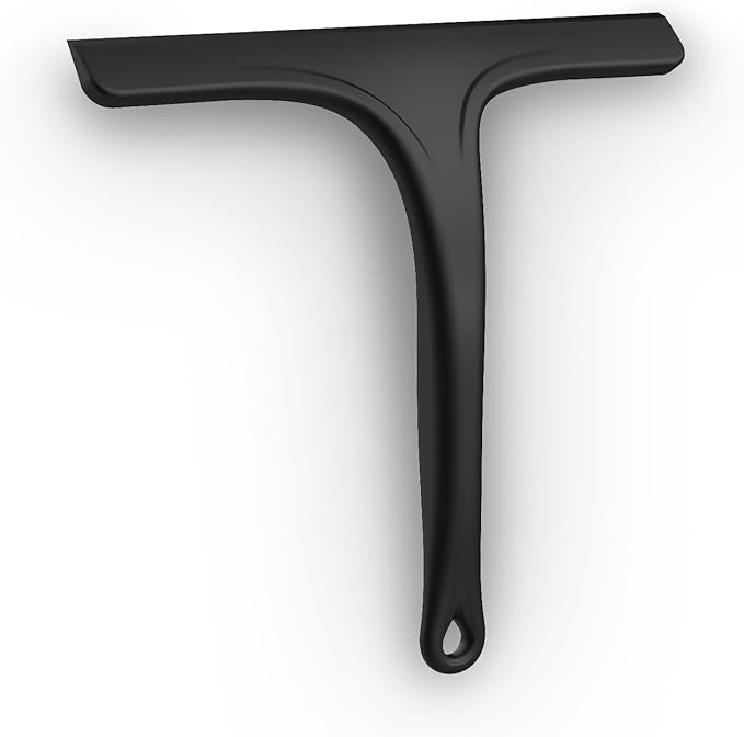 Silicone Shower Squeegee for Bathroom Glass Doors, with Hanging Hole for Easy Storage, Removes Water Spots from Windows, Mirrors, Tiles & Kitchen Surfaces-Black, 10 Inch