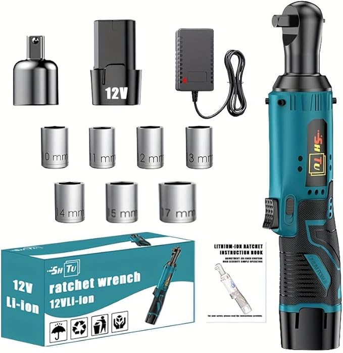 12V cordless ratchet kit, car repair screw and nut disassembly, with quick charger, suitable for home and car repair, is a holiday gift for men. (Battery * 1+multiple accessories)