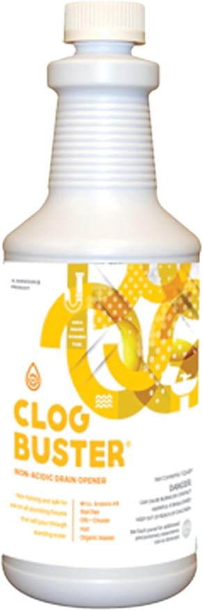 ClogBuster Non-Acidic Drain Opener and Clog Remover, Commercial Grade, 1 Quart…