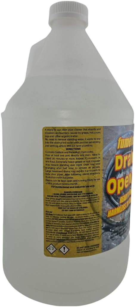 Quality Chemical Fumeless Drain Opener - Fast Acting Clog Remover and Declogger - Professional Strength - for Bathtub, Kitchen Sink, Drano, Hair Clog Remover - Drain Cleaner 128 oz (Pack of 4)