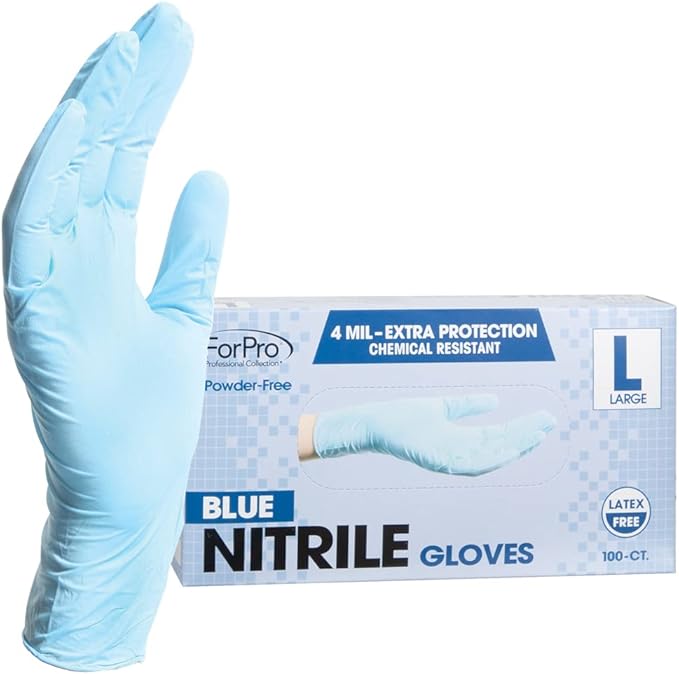 ForPro Disposable Nitrile Gloves, Chemical Resistant, Powder-Free, Latex-Free, Non-Sterile, Food Safe, 4 Mil