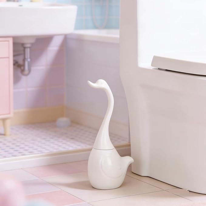 Swan Toilet Brush and Ceramic Holder Set,Cute Bathroom Decor, Non-Scratch Bristles, Space-Saving White Household Cleaning Tool for Bathtub