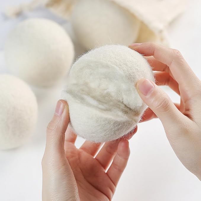 Laundry Wool Dryer Balls, 6 Pack Natural Fabric Softener, Reusable Laundry Balls for Dryer, Reduces Clothing Wrinkles and Saves Drying Time for Washing Machine Accessories