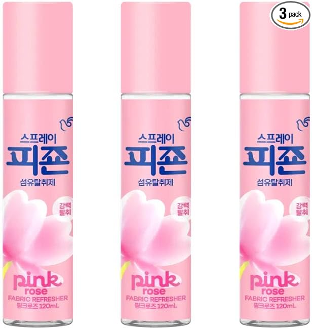 Pigeon Fabric Refresher Spray Pink Rose, Travel Size Odor Eliminator for Clothes & Home, Long-Lasting Fresh Scent, 3-Pack (120ml Each)