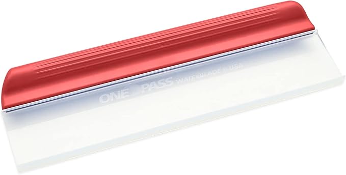 One Pass Classic 12" Waterblade Silicone T-Bar Squeegee Red - Made in USA (Red)