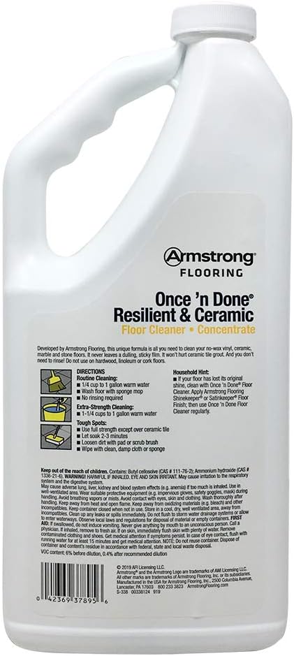 Armstrong Once'n Done Resilient & Ceramic Floor Cleaner Concentrate 32oz No-Rinse No-Wax New Package