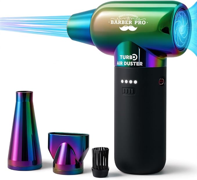 Compressed Air Duster - Electric Duster for Hair Barber, 3 Gear Mini Portable Jet Dry Air Blower, Cordless Vacuum Cleaner, for PC, Office,Salon, Fan, Laptop, Keyboard, Car -Gradient Green