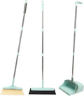 Broom and Dustpan Set,Squeegee Broom,Long Handle Broom and Dustpan Set,Broom with Stand Up Dustpan Combo Set,Squeegee - Kit for Indoor Cleaning 2+1 for Home, Office, Lobby(Green)