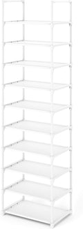 Kitsure Shoe Rack - 10-Tier Shoe Organizer with Detachable Fabric Shelves & Metal Frame, Tall Shoe Rack for Closet, Entrance, Living Room, 16.9" Wide - 10 Tier, White