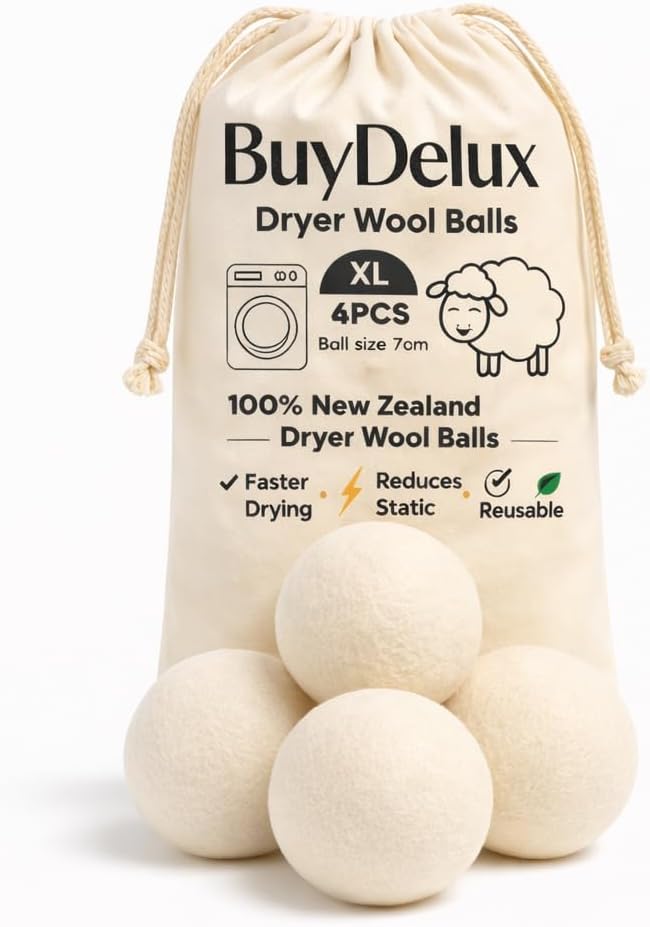 Wool Dryer Balls 4 Pack XL 7cm, 100% New Zealand Wool, Reusable 1000+ Loads, Natural Fabric Softener Alternative, Reduces Static & Wrinkles.