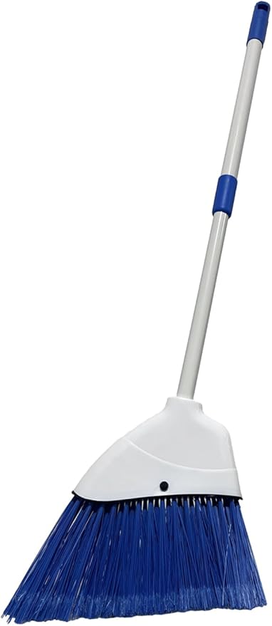 Small Broom - Indoor or Outdoor Portable Broom with Adjustable Handle, Cleaning Little Helper for Housekeeping, Office, Working Desk, and Pet Nest(White&Blue)